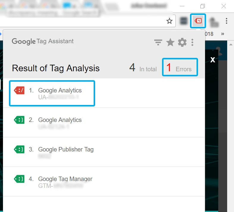 Màu sắc thẻ của Google Tag Assistant